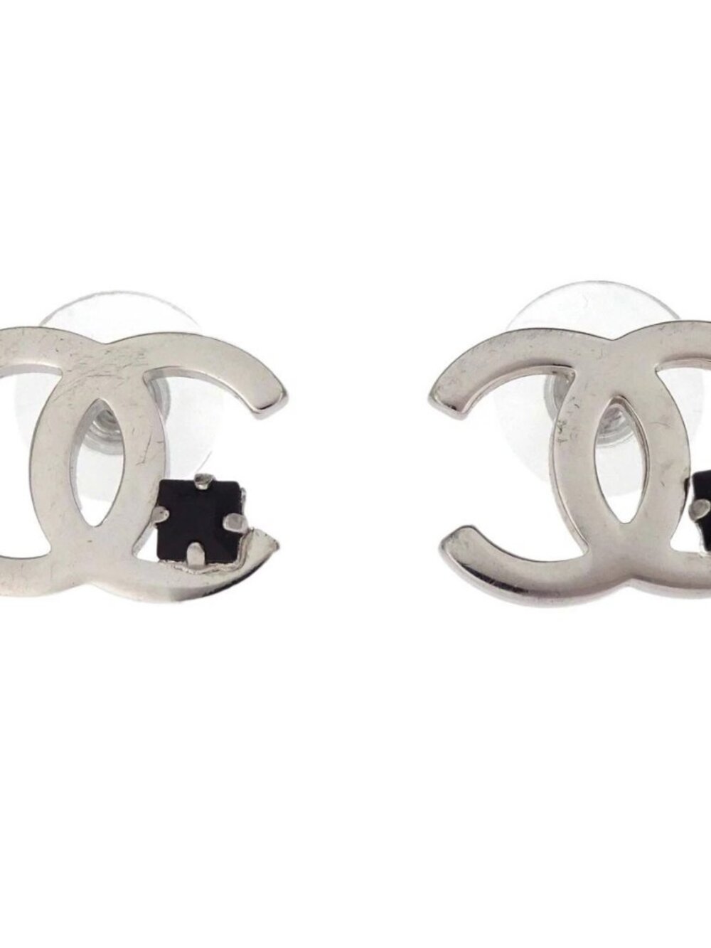 Chanel CC Pierced Earrings Silver Rhinestone 05P 197907